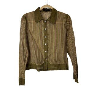 Nitya EU 42 S Gauzy Striped Button-Down Shirt Long Sleeve Blouse Lagenlook Boho